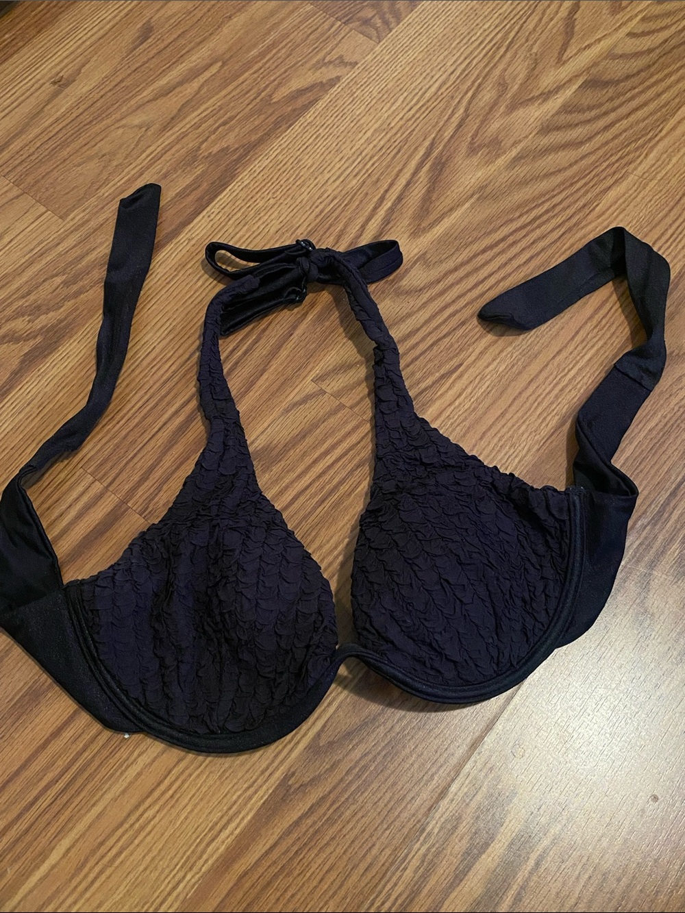 Textured Black Halter Bikini Top - Women Swim Bikinis